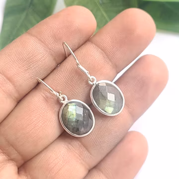 Handmade Labradorite Oval Earrings Natural Gemstone 925 Sterling Silver Drop Earrings Elegant Jewelry Gift