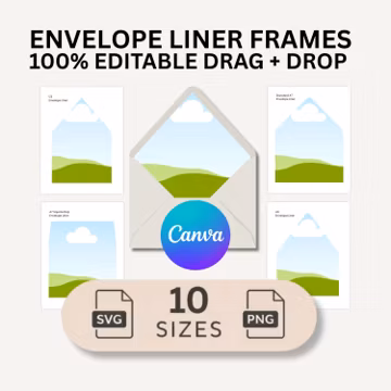 Editable Envelope Liner Template: DIY Stationery Design Canva Digital Download Printable Liner, Wedding C5, C6, A7, Square