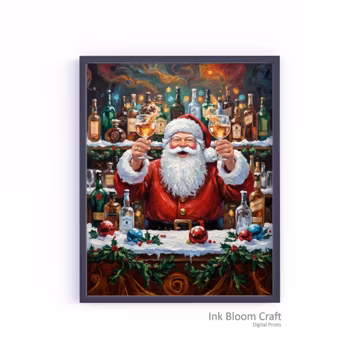 Santa Claus Bar Art Print, Christmas Party Decor (Digital Download)