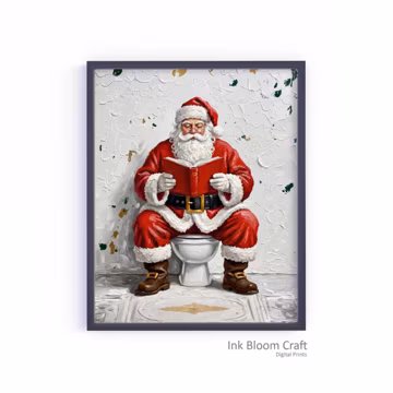 Funny Santa Bathroom Print, Holiday Home Decor (Digital Download)