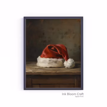 Vintage Santa Hat Painting | Rustic Christmas Wall Art (Digital Download)
