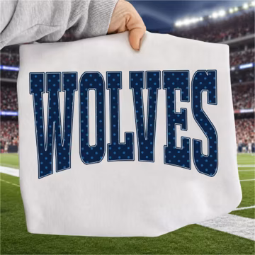Wolves PNG, Polka Dot Wolves Mascot PNG, Varsity School Spirit Football Game Day Shirt Design, Team Spirit Sublimation PNG