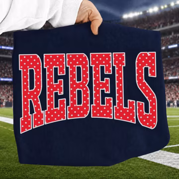 Rebels PNG, Rebels Mascot PNG, Red Polka Dot Varsity Rebels Shirt Design, School Spirit Game Day Sublimation PNG