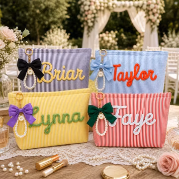 Bachelorette Party Makeup Bag, Personalized Bridesmaid Cosmetic Pouch, Custom Embroidered Name Bag, Bridal Shower Gift, Girls Trip Favor