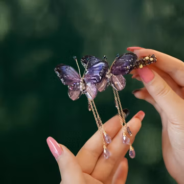 Purple Butterfly Hair Clip with Tassel | Bridesmaid Gift, Mother’s Day Present for Her