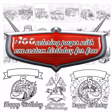 Cars Birthday Coloring Pages, Custom Name & Age (Digital Download)