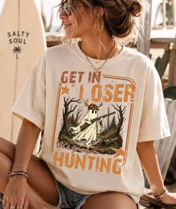 Comfort Colors Get In Loser Were Going Hunting Shirt, Funny Ghost Hunting Shirt, Retro Halloween Shirt, Spooky Season Graphic Tee