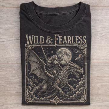 Wild & Fearless Dragon Rider Shirt, Vintage Fantasy Warrior Graphic Tee, Medieval Dragon T-Shirt, Gothic Adventure Gift for Her