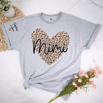 Mimi Leopard Heart Shirt for Women, Cute Mimi Grandma T-Shirt with Animal Print Heart Desig, Mothers day gift, Custom Mom Gift, Mimi Shirt