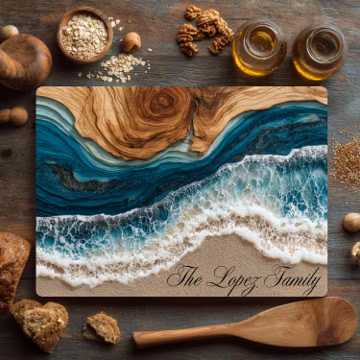 Personalized Beach Ocean Glass Cutting Board, Waves & Sand Kitchen Decor, Custom Housewarming Gift