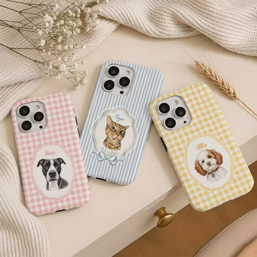 Custom Pet Phone Case, Personalized Dog Portrait From Photo Phone Case, Striped Phone Case, Dog Cat Phone Case Gift For Pet Lover