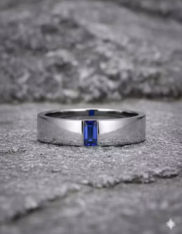 Vintage Sapphire Baguette Sterling Silver Men's Wedding Band