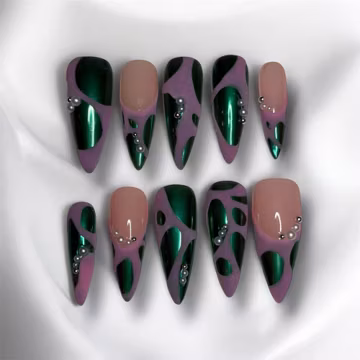 Green Chrome Press On Nails: Purple Velvet Abstract Nails