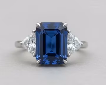 5ct Blue Emerald Cut Moissanite Engagement Ring 3 Stone Wedding Ring 14K Gold Anniversary Gift For Her Unique Bridal Promise Ring 925 Silver