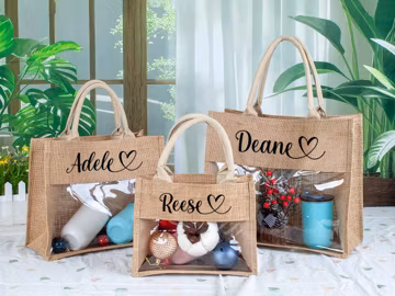 Personalized Bridesmaid Burlap Tote, Custom Name Bridal Party Bag