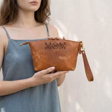 Mother Cosmetic Bag, Women Toiletry Bag wit Name, Leather Makeup Organizer Bag for Mother, Best Mothers Day Gift