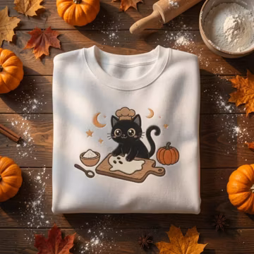 Embroidered Halloween Black Cat Sweatshirt, Spooky Baking Sweatshirt, Cats Mom, Bread Lover Gift