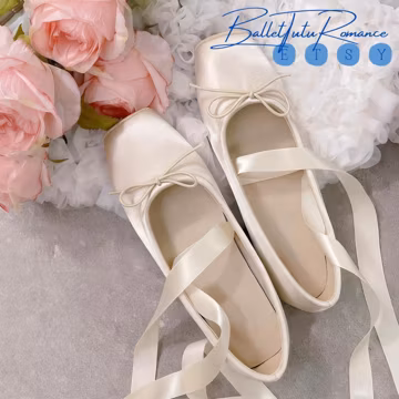 Mary Janes with Ballet Ankle Ribbon Ties, Bow Accent Ballerina Flats, Daily wear