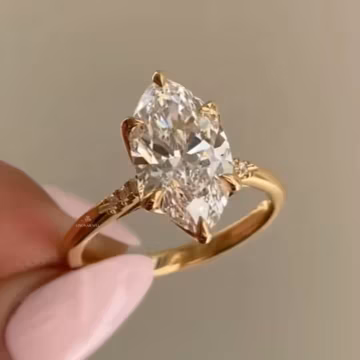 3 CT Marquise Cut Moissanite Engagement Ring, Solid Gold Solitaire