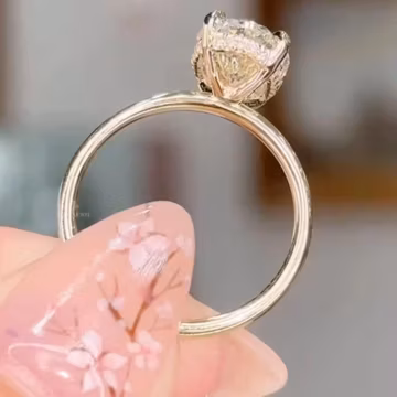 Oval Cut Moissanite Engagement Ring, 14K Solid Gold Hidden Halo Band