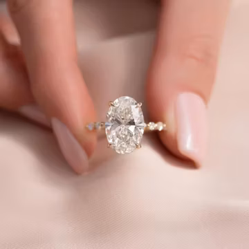 3CT Oval Moissanite Engagement Ring, 14k Gold Hidden Halo Half Eternity Band