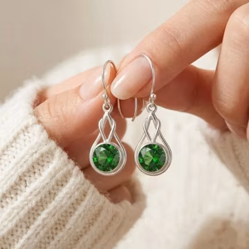 Handmade Emerald Quartz Dangle Earrings, 925 Sterling Silver Boho Statement Jewelry