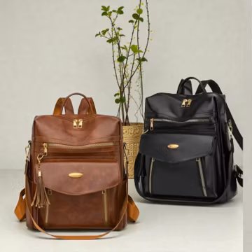 Brown PU Leather Anti-Theft Backpack with Tassel