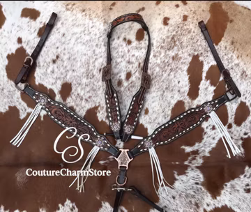 Western Leather Headstall Breast Collar Set | Hand-Tooled Floral Tack