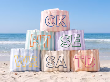 Personalized Initials Canvas Tote Bag, Custom Beach Bag, Striped Large Reusable Tote for Bridesmaid, Summer Travel