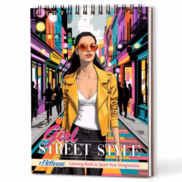 Girl Street Style Coloring Book A5 – Handmade Wooden Cover or Paper Cover, Spiral Bound