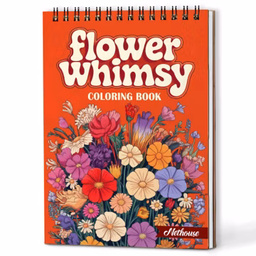 Floral Coloring Book – Handmade Wooden Cover or Paper Cover, Spiral Bound