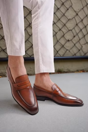 Handmade men brown leather moccasin, dress leather shoes for mens, loafer shoes