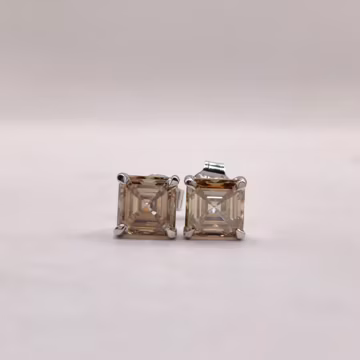 3 Ct Brown Moissanite Solitaire Earring, Claw Prong Set Diamond Earring in 14KT White Gold, Push Back Stud Gift For Mom, Wife, Girlfriend