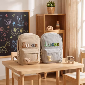 Personalized Corduroy Backpack β Custom Name Kids School Bag, Toddler Preschool Backpack, Back to School Gift for Boys & Girls