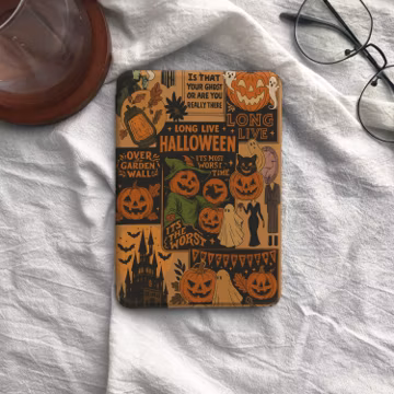 Cute Ghost Pumpkin Kindle Case, Detachable Clear Back Cover, Double-Sided Strong Magnet, Hand Strap, Paperwhite & Kobo Clara
