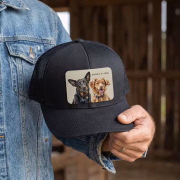 Custom Pet Portrait Leather Patch Hat, Artistic Style Trucker Hat, Dog Mom Dad Gift