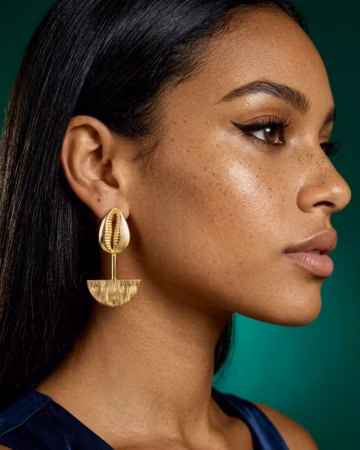 Cori Cowrie Set Africa Map Cowrie Earrings, 18K Gold Plated Afrocentric Statement Jewelry, Cultural Ocean-Inspired Earringss