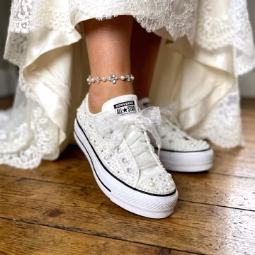 Custom Pearl Rhinestone Converse – Bling Bridal Platform Wedding Sneakers Low Top