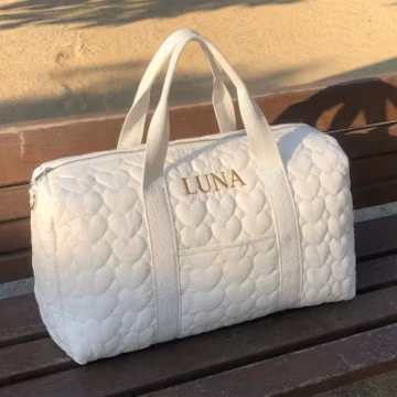 Custom Embroidered Quilted Tote Bag Olives Monogrammed Duffle Bag Pink Bridesmaid Gift Bridal Party Bag White Overnight Bag with Zipper