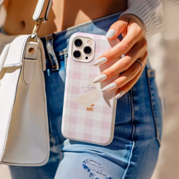 Duck Phone Case, Pink Gingham Duck Phone Case, Cute Coquette Bow Goose Cottagecore Cover, iPhone 17 16 15 14 13 12 11 Pro Max, Samsung S25