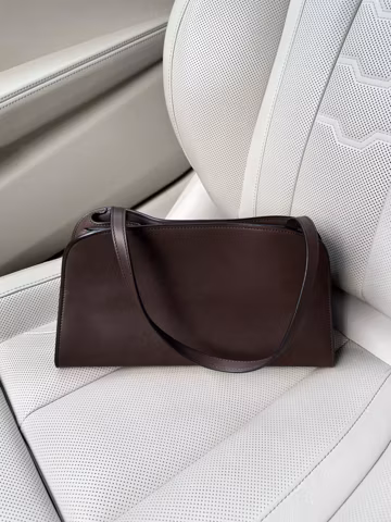 Structured Leather Shoulder Bag, Minimalist Peggy Brown/Black Clutch, Everyday Work Purse for Women