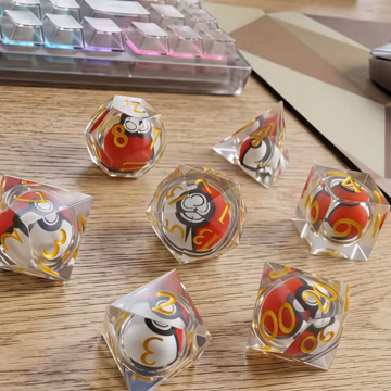 Pokemon Resin Dice Set | Poke Ball Polyhedral Dice for DND | Handmade 7 Piece TTRPG Sharp Edge Dice | Dungeons and Dragons Gamer Gift