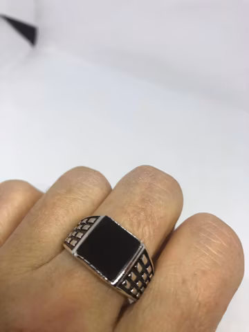 Vintage Onyx Mens Ring 925 Sterling Silver Gothic Genuine Black Onyx