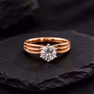 Round Cut Moissanite Solitaire Engagement Ring, Rose Gold Promise Ring, Minimalist Wedding Band, Anniversary Gift for Her, Bridal Jewelry