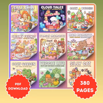 Bold Easy Coloring Book Bundle, Kawaii Pages, Cozy Friends (Digital Download)