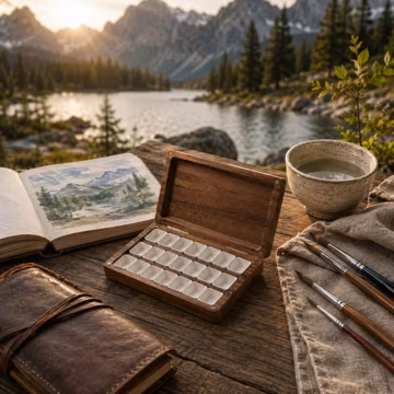 Travel Walnut Watercolor Palette Portable Wooden Paint Box Plein Air Artist Palette Empty Watercolor Case with Half Pans