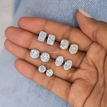 10x8 mm Radiant Cut Diamond Earrings, Oval Cut Diamond Simple Solitaire Studs, Elongated Cushion Bezel Set Earrings, 3 Prong Round Stud