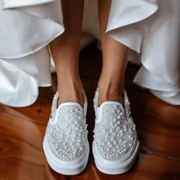 Custom Pearl Bridal Vans – Handmade Wedding Slip-On Sneakers