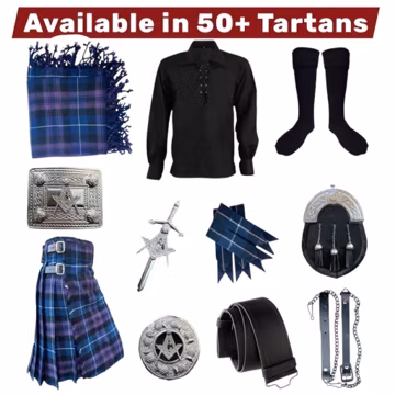 Men’s Scottish 11 Piece Tartan Kilt Outfit – Traditional Masonic Highland Complete Kilt Set – Available in 60+ Tartans
