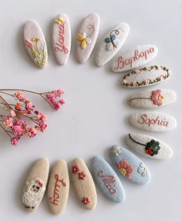 Personalized Embroidered Linen Hair Clip | Custom Name Snap Clip | Baby Girl Hair Accessory